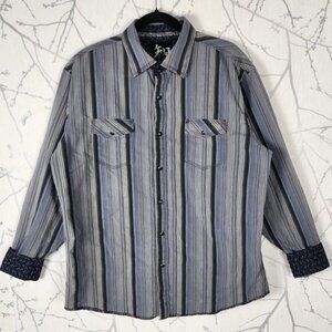 Age of Wisdom Blue Stripe Cotton Blend Pearl Snap Flip Cuff Western Shirt